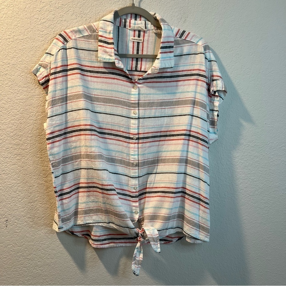 Women’s Weatherproof multi colored striped tie front short sleeve blouse size L
